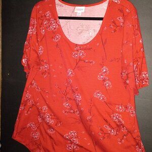 LuLaRoe Morgan Tee Womens Size XL Red Floral Print T Shirt Ruched Sleeve NWOT